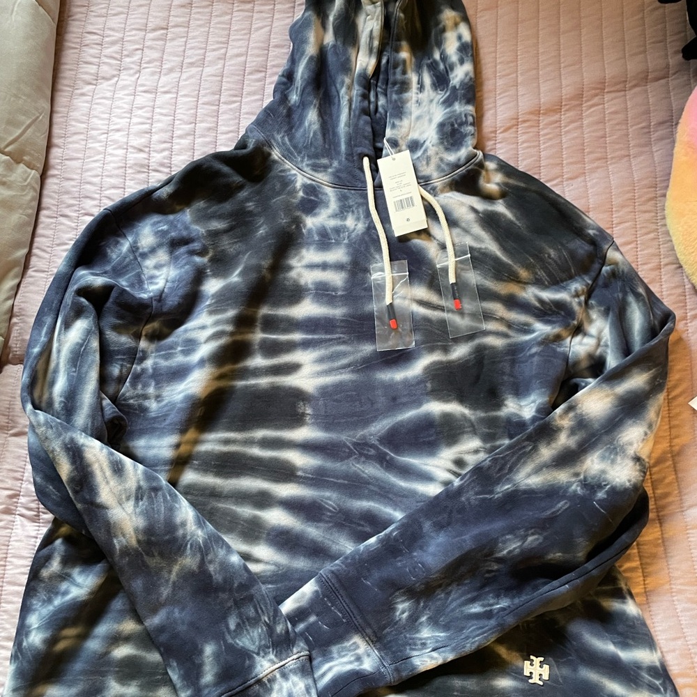 Tory Burch Tie-Dye Hoodie in Blue and White